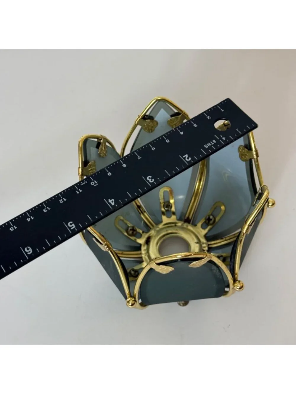 Vintage PartyLite Lotus Candle Holder Smoked Glass Brass Votive Tealight
